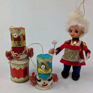 Vintage Drummer Boy Christmas Tree Ornaments Drum Major Soldier 50s MCM Holiday